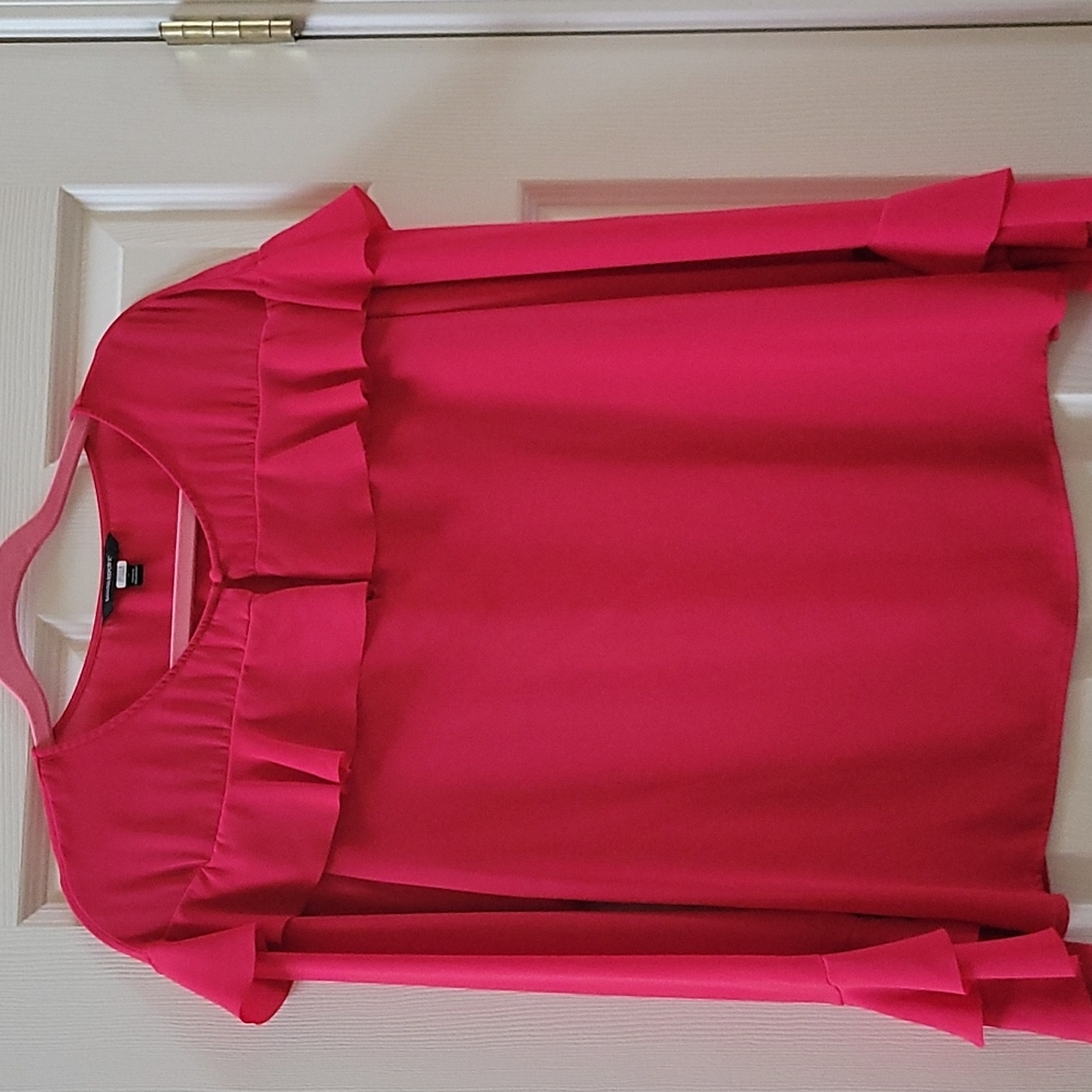 SM Silky Red Ruffle Banana Republic long sleeve blouse